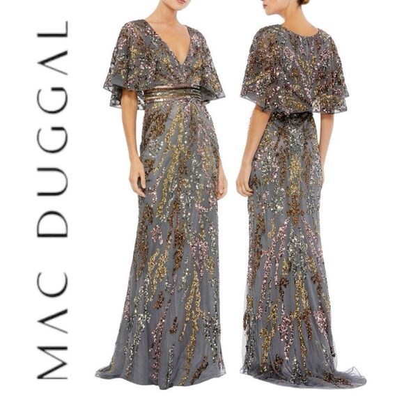 MAC DUGGAL Women’s Sequin Flutter Sleeve Evening Dress in the Size 10 - Picture 1 of 15